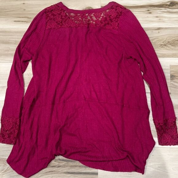 Torrid Maroon Waffle Knit Blouse Lace Details Women’s 0 Large - Picture 2 of 3
